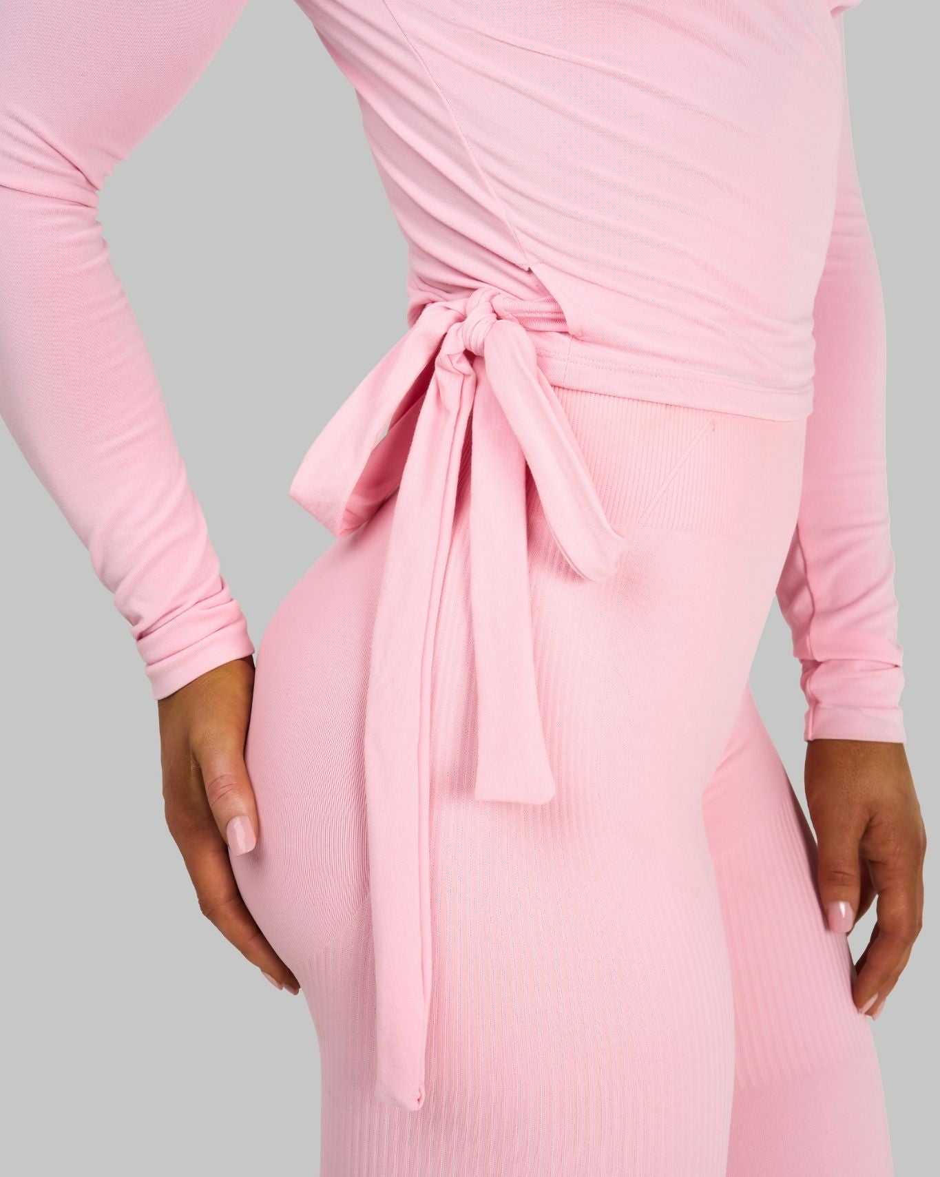 Multiway Long Sleeve Wrap Top | Cotton Pink