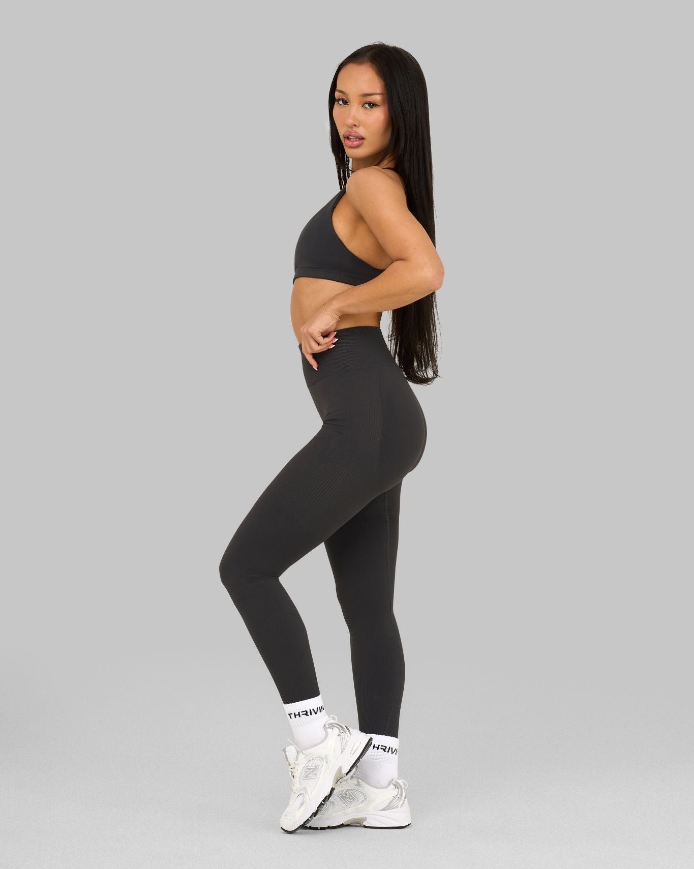 Elevate Ribbed High-Waisted Contour Leggings | Charcoal Grey