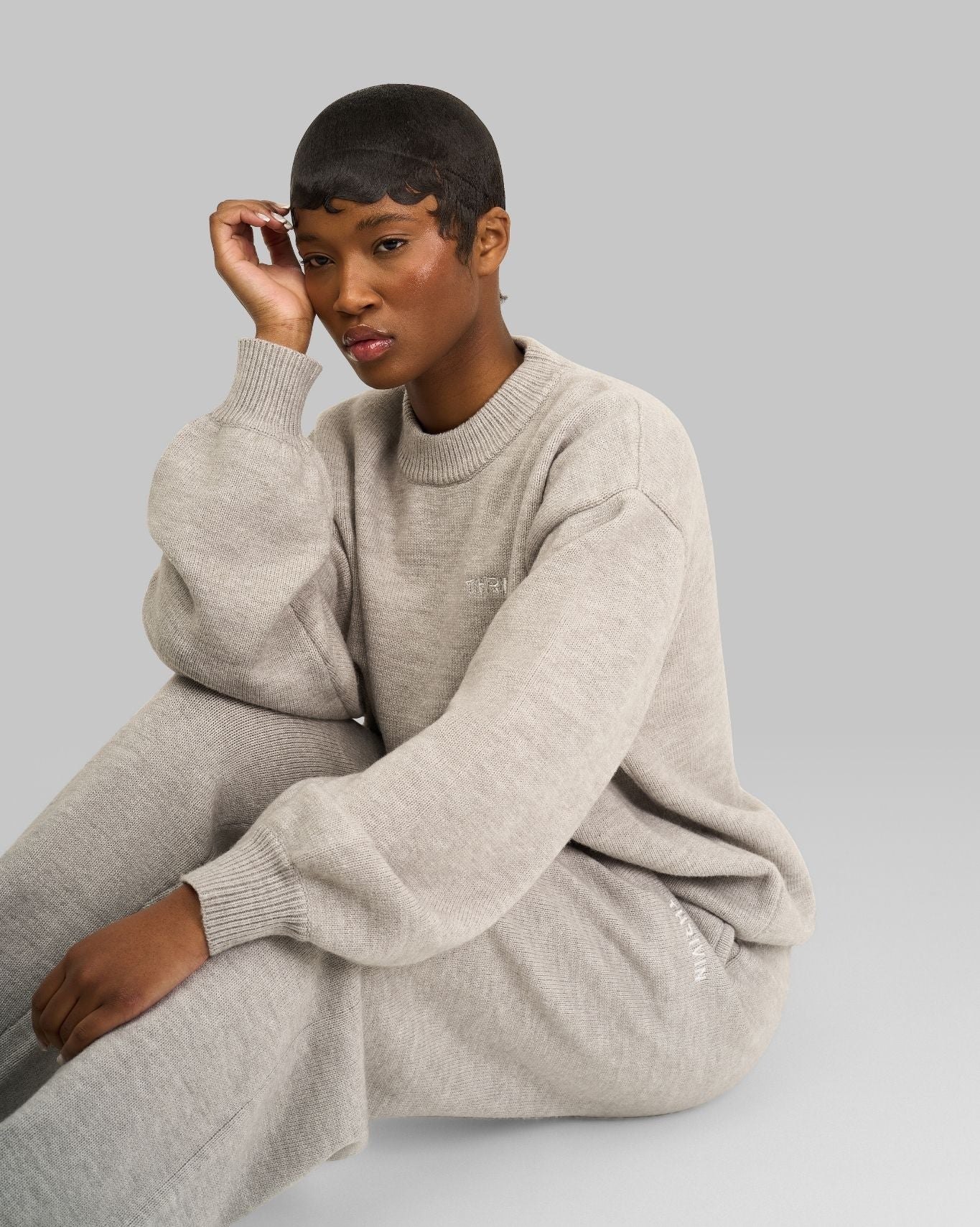 Essential Knitted Wide Leg Trouser | Stone