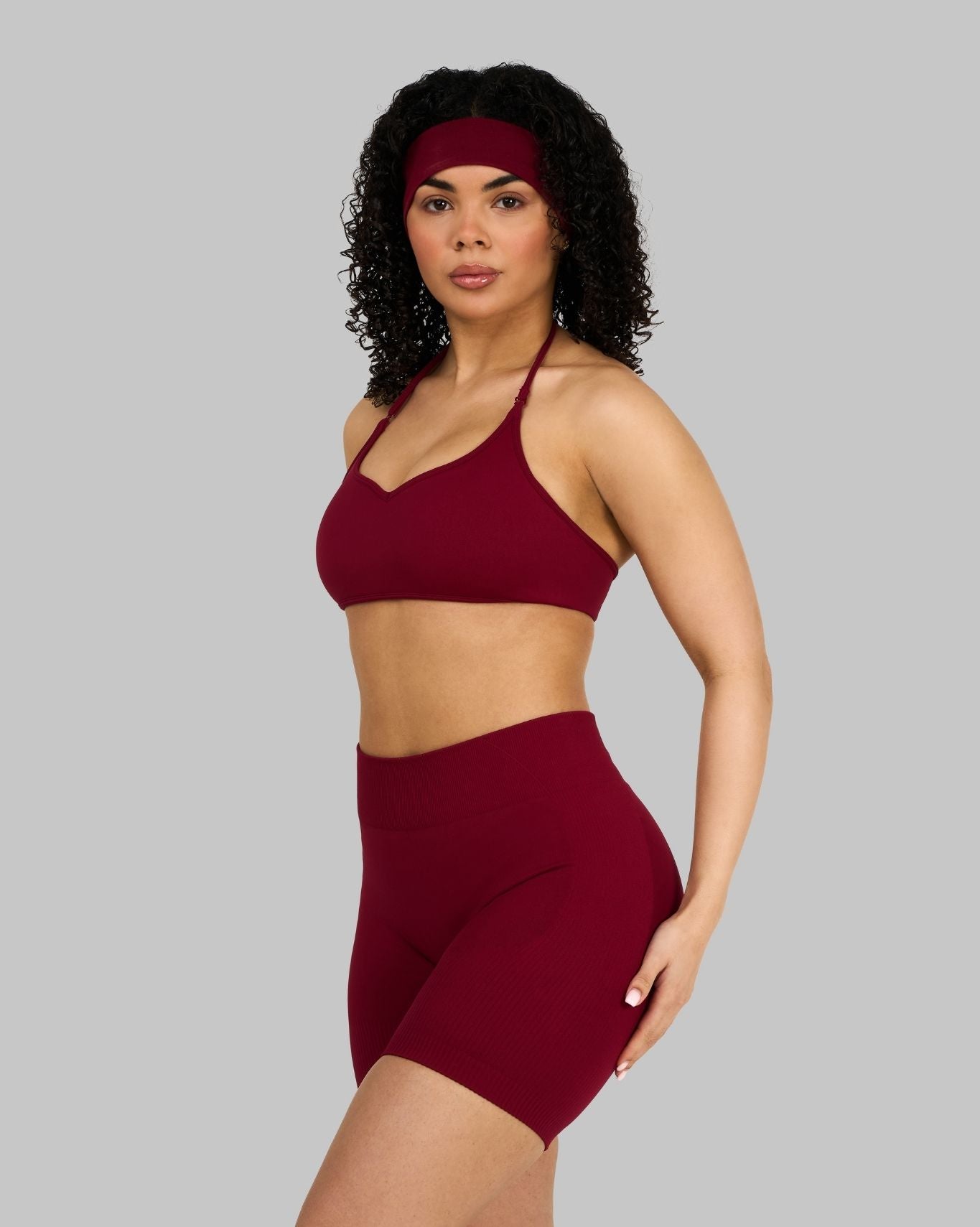 Elevate Ribbed Mid-Waisted Contour Shorts | Raspberry