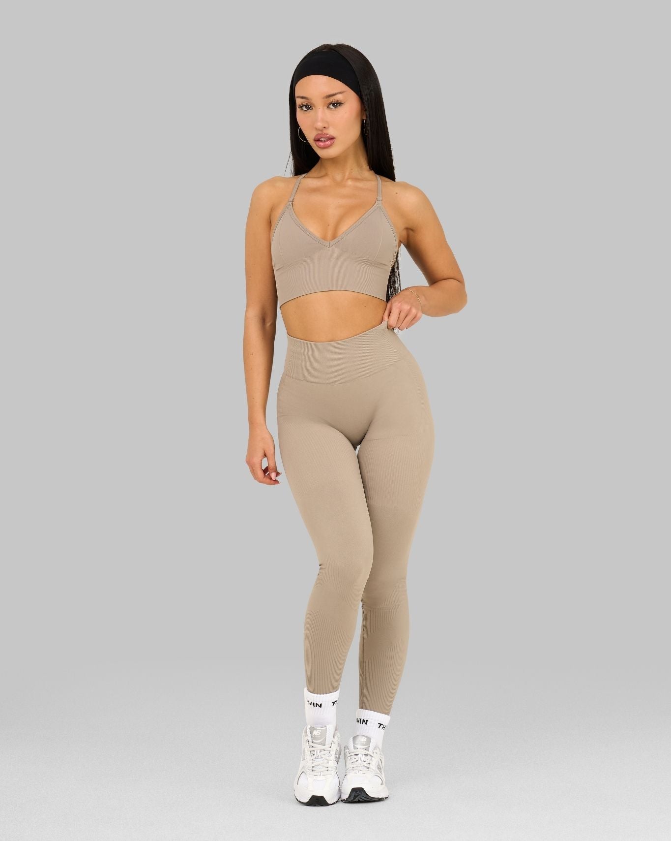 Elevate Ribbed High-Waisted Contour Leggings | Latte