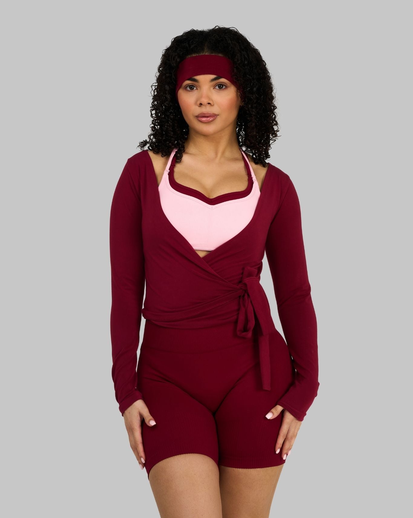 Elevate Ribbed Mid-Waisted Contour Shorts | Raspberry