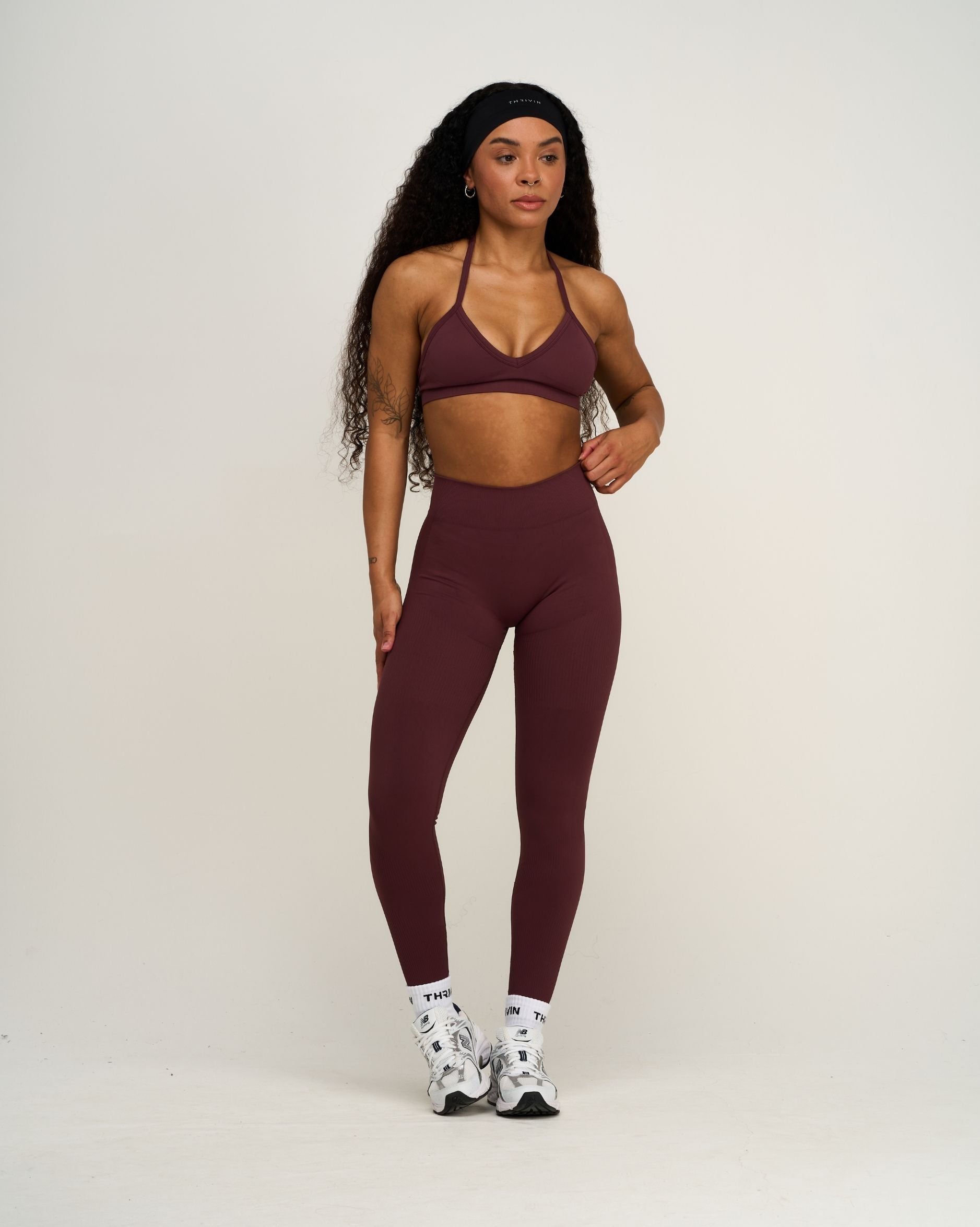Elevate™ Ribbed Mid-Waisted Contour Leggings | Dark Mauve
