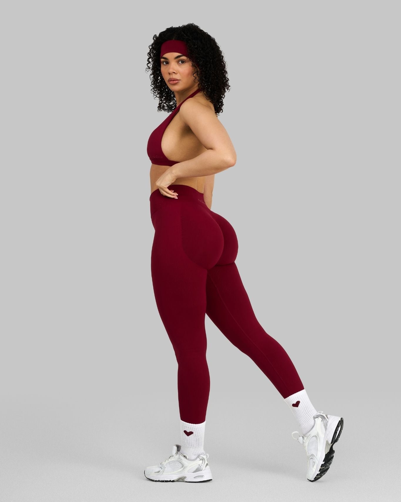 Elevate Ribbed Mid-Waisted Contour Leggings | Raspberry