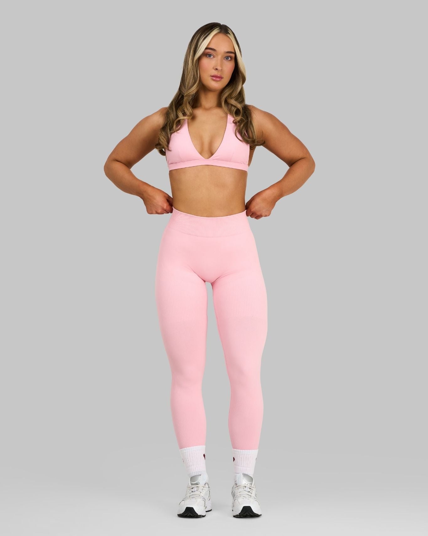 Elevate Ribbed Mid-Waisted Contour Leggings | Cotton Pink