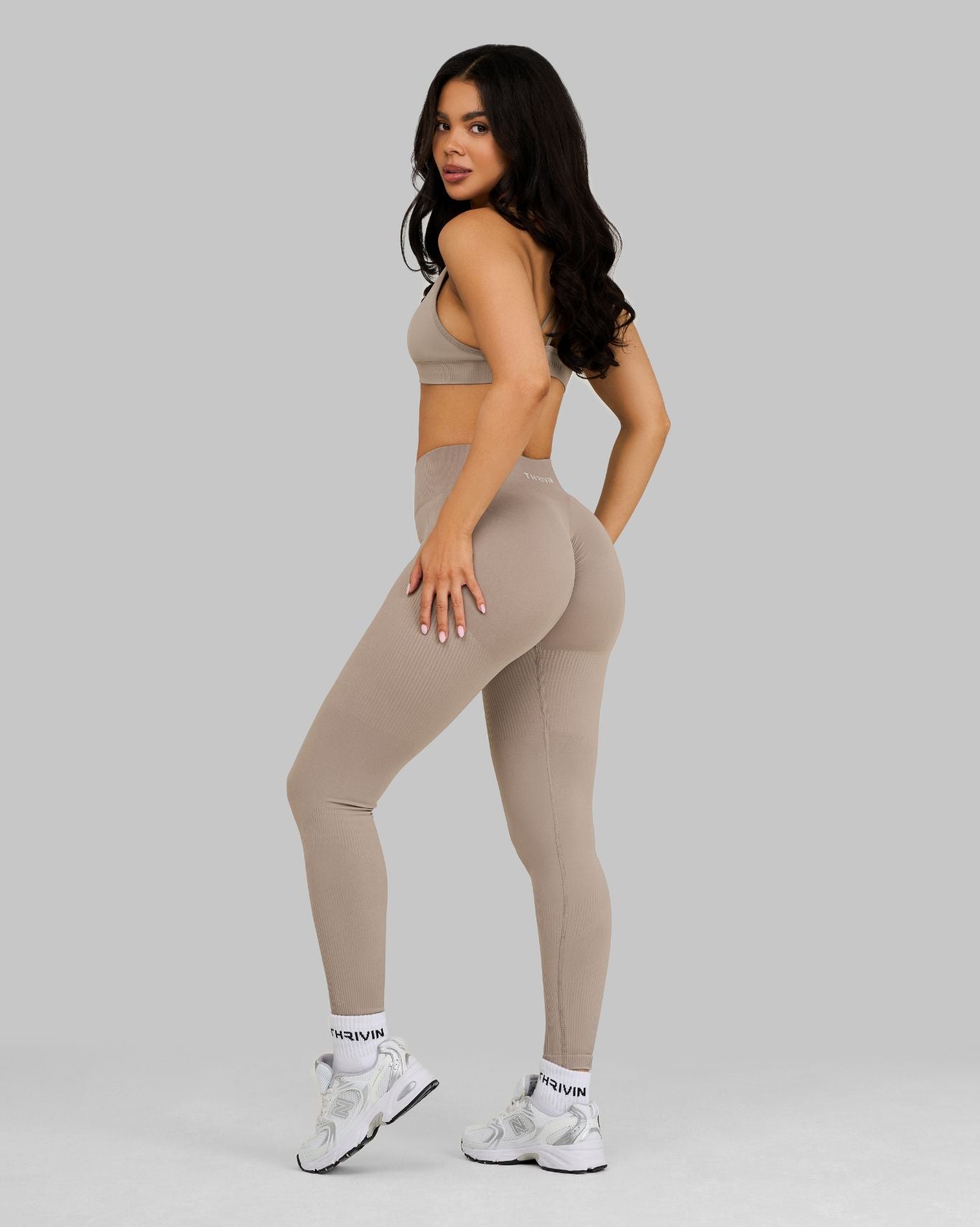 Elevate Ribbed Contour Leggings | Latte