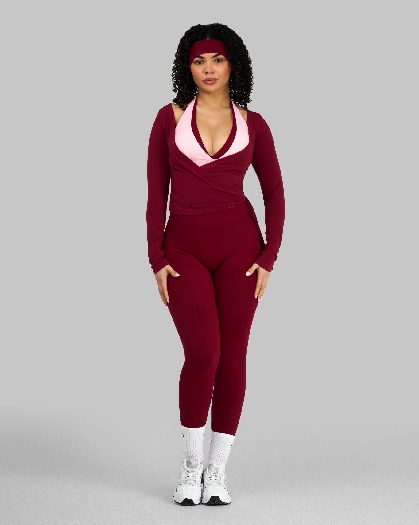 Elevate Ribbed Mid-Waisted Contour Leggings | Raspberry