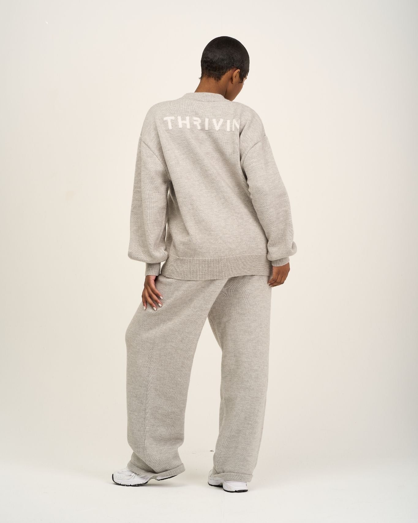 Essential Knitted Wide Leg Trouser | Stone