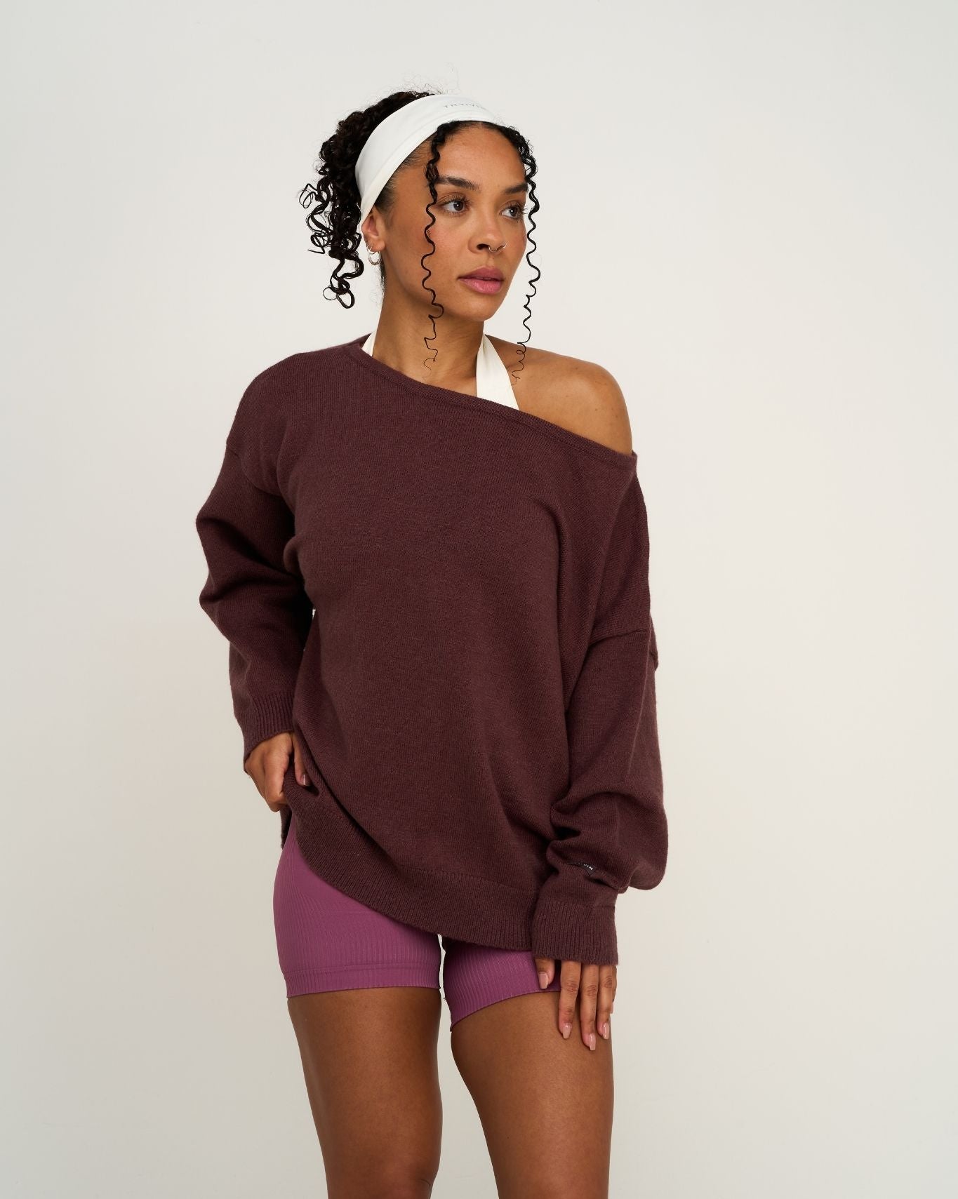 Off Shoulder Sweater | Dark Mauve