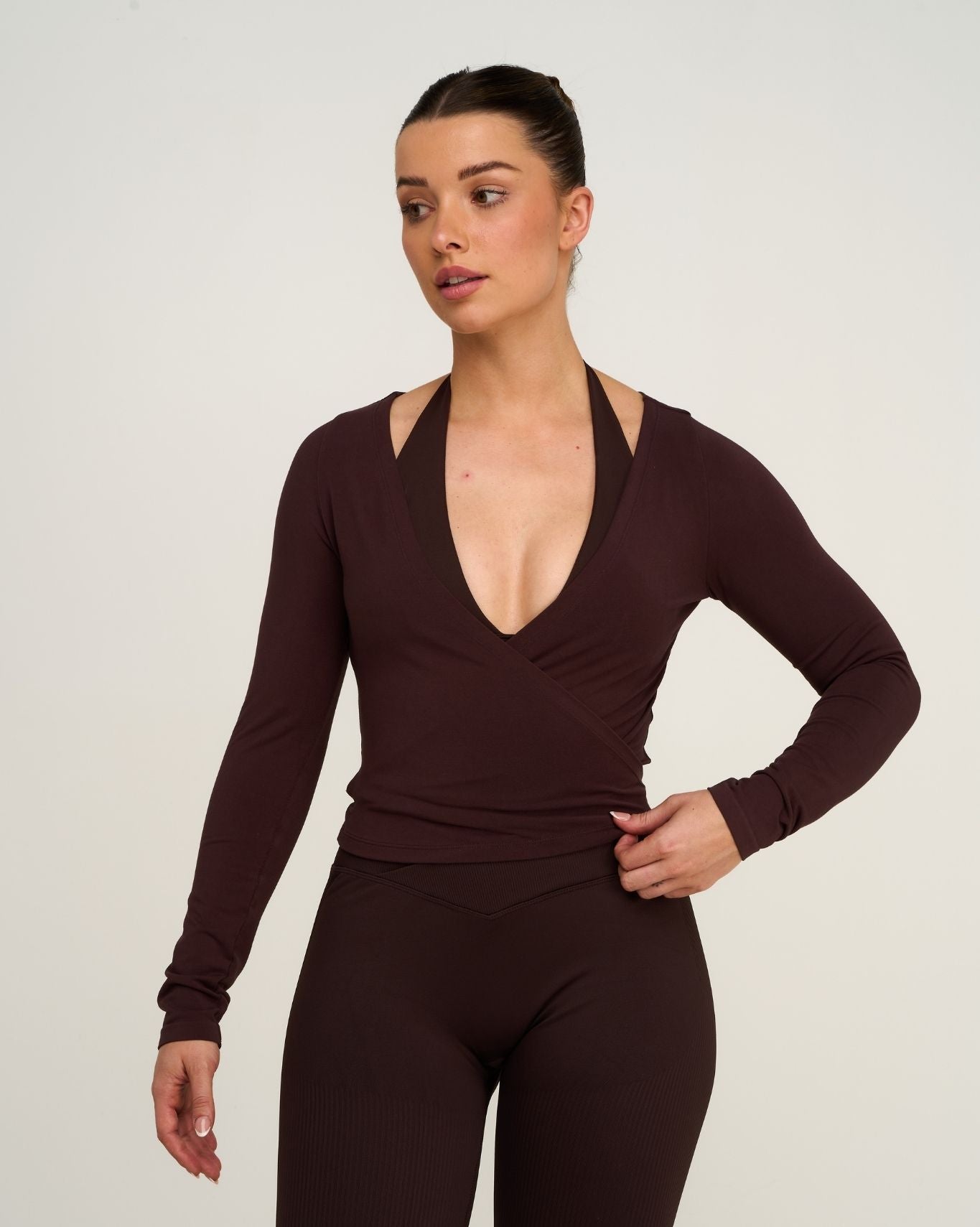The Essential Collection Wrap Top | Coffee