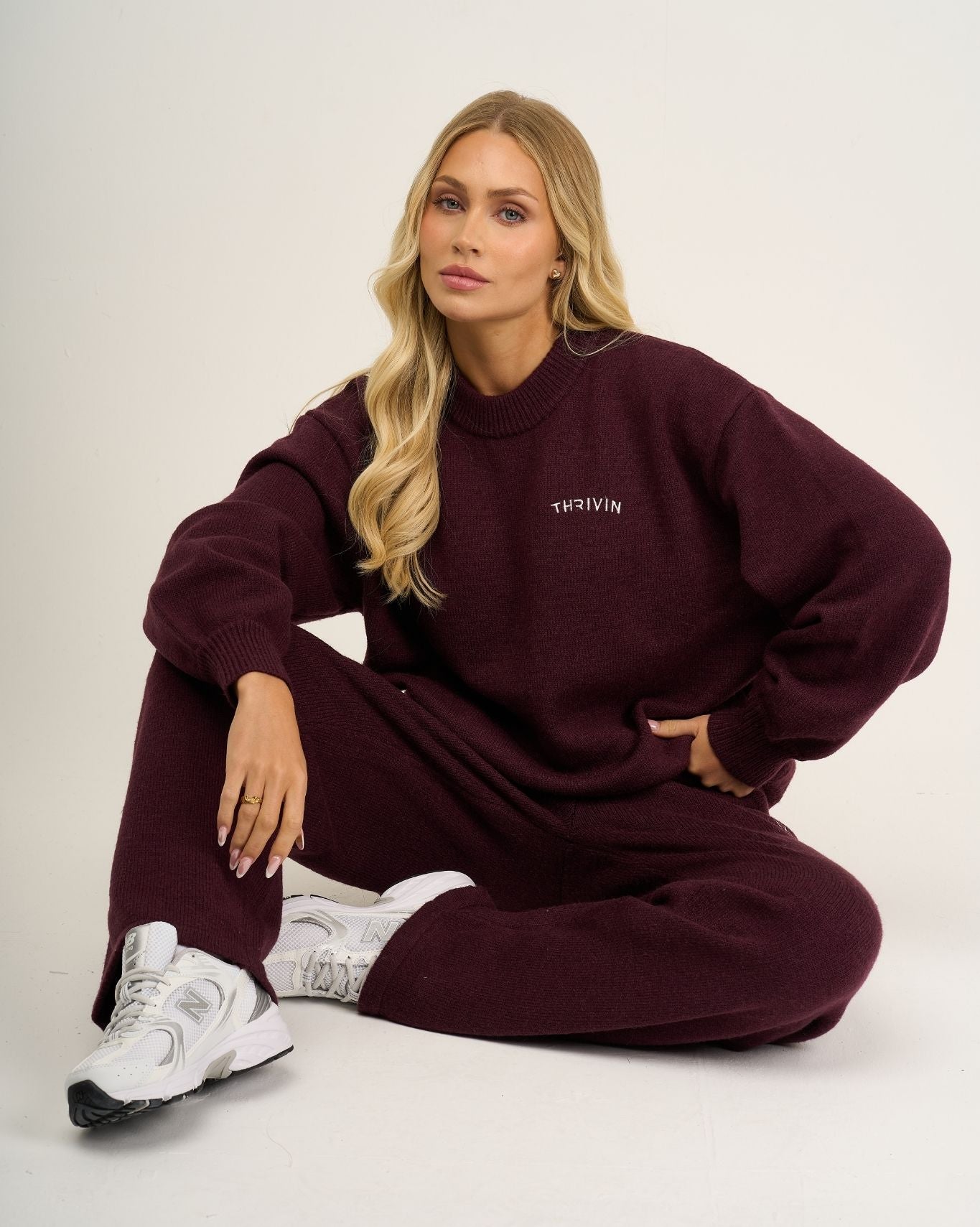 Essential Knitted Wide Leg Trouser | Winter Plum