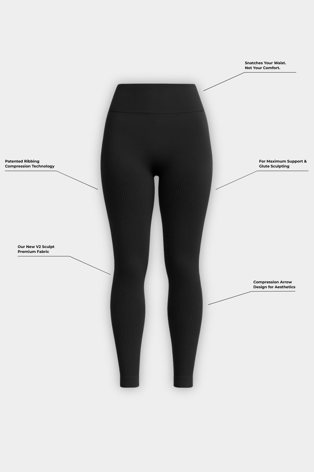 Sculptv2 Ribbed Contour Leggings - Pure Black