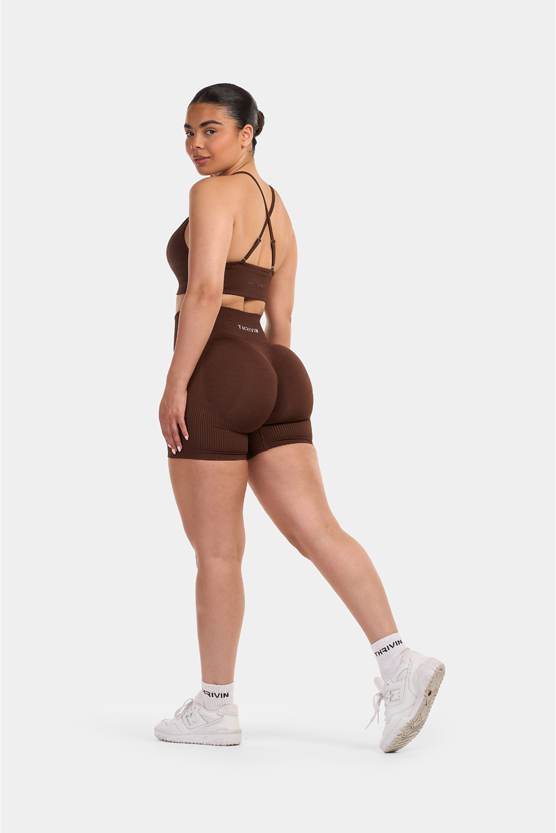 Seamless Sculpt Ribbed Contour Shorts | Brown