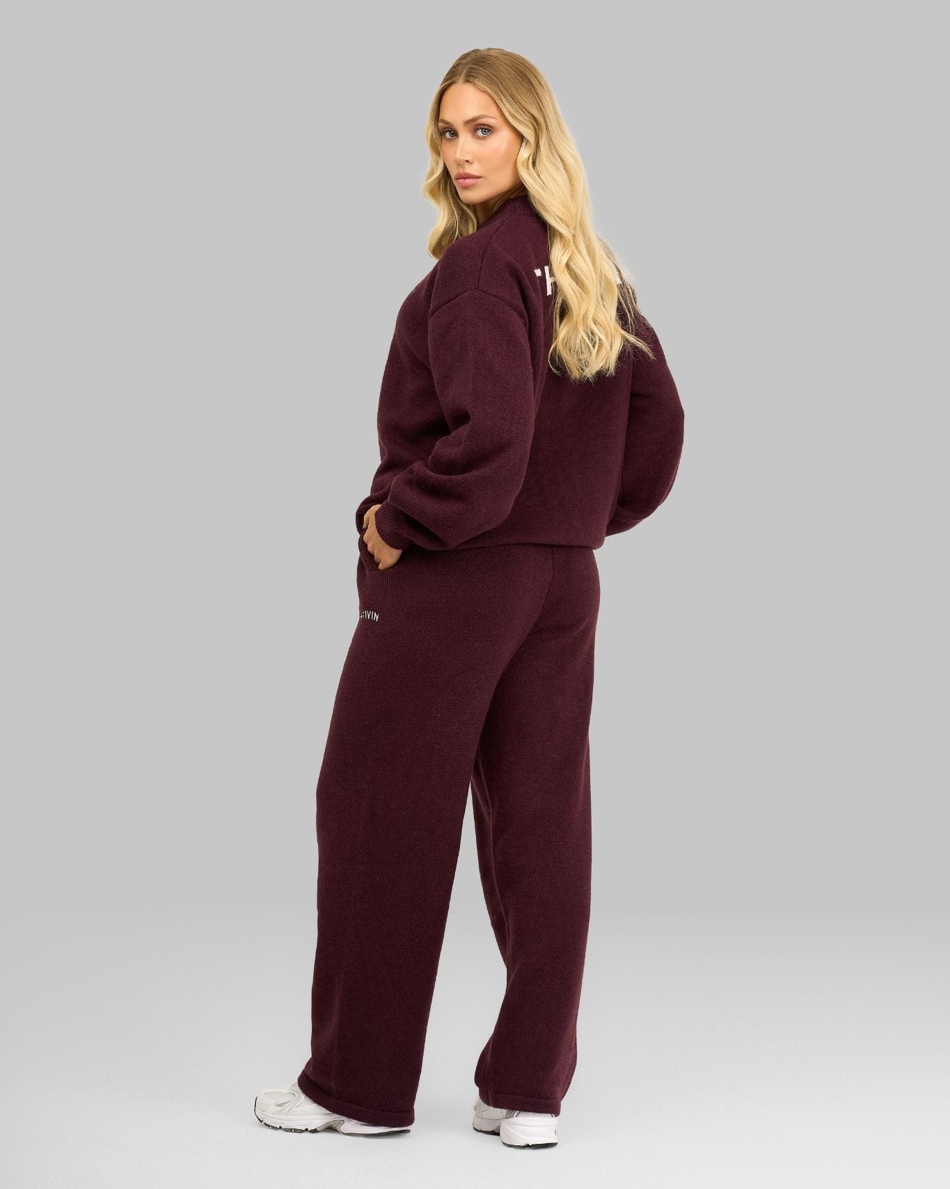 Essential Knitted Wide Leg Trouser | Winter Plum