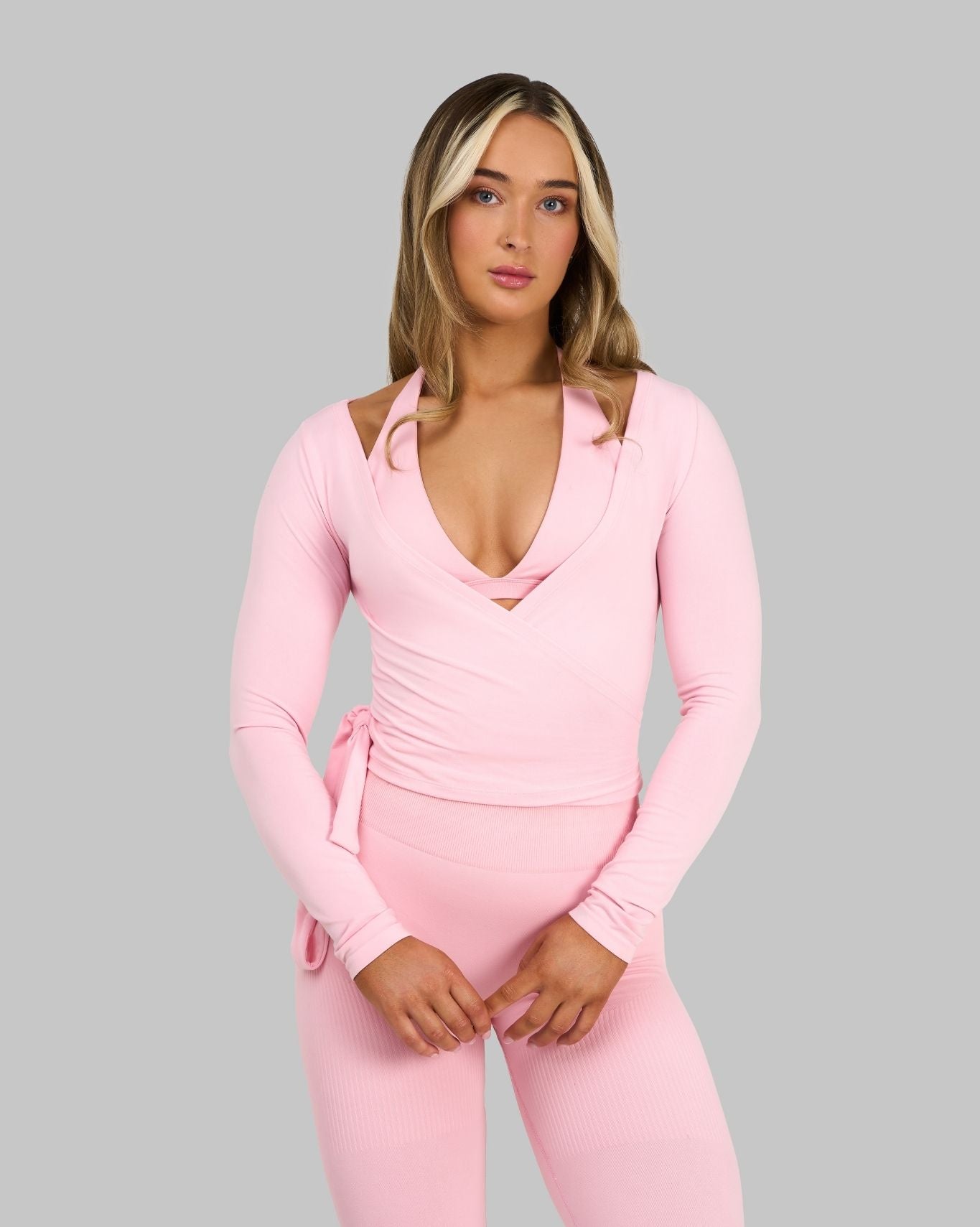 Multiway Long Sleeve Wrap Top | Cotton Pink