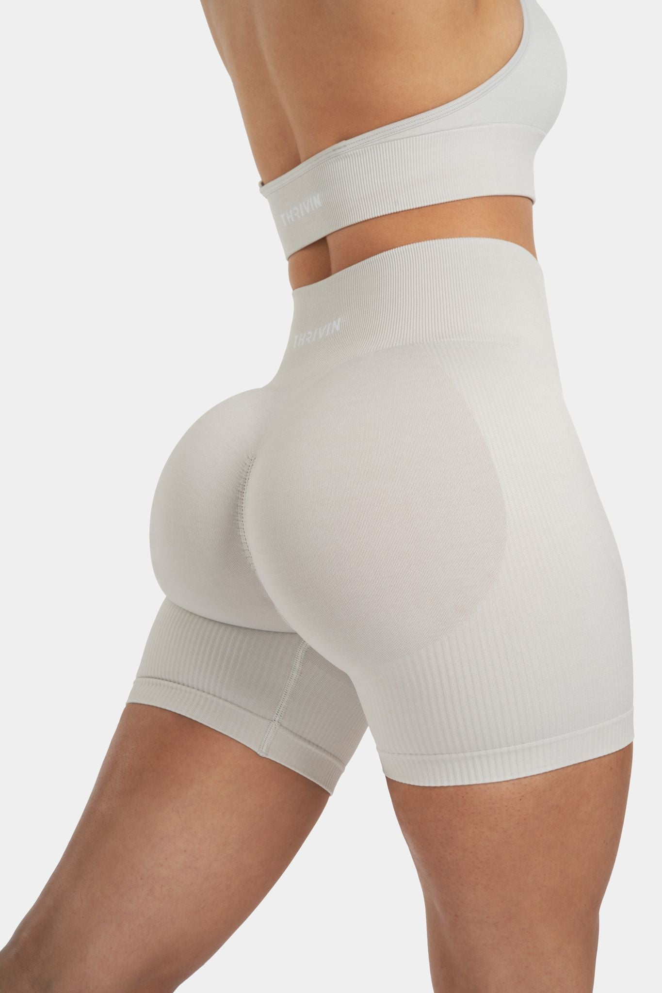 Arise - Seamless Sculpt Ribbed Contour Shorts - Stone Grey