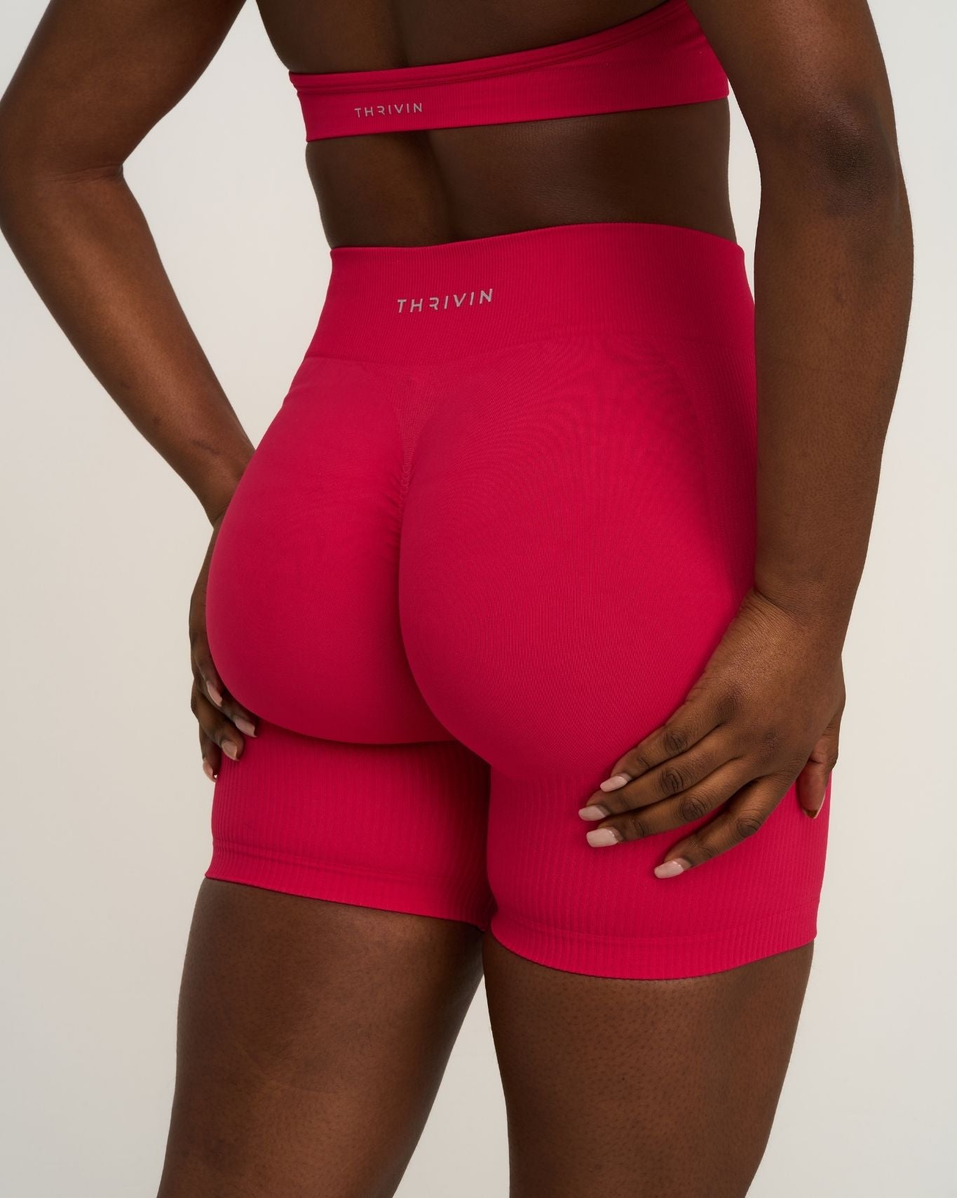 Elevate™ Ribbed Mid-Waisted Contour Shorts | Strawberry
