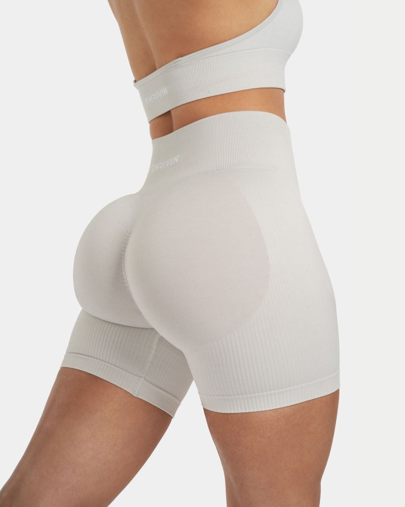 Seamless Sculpt Ribbed Contour Shorts | Stone Grey