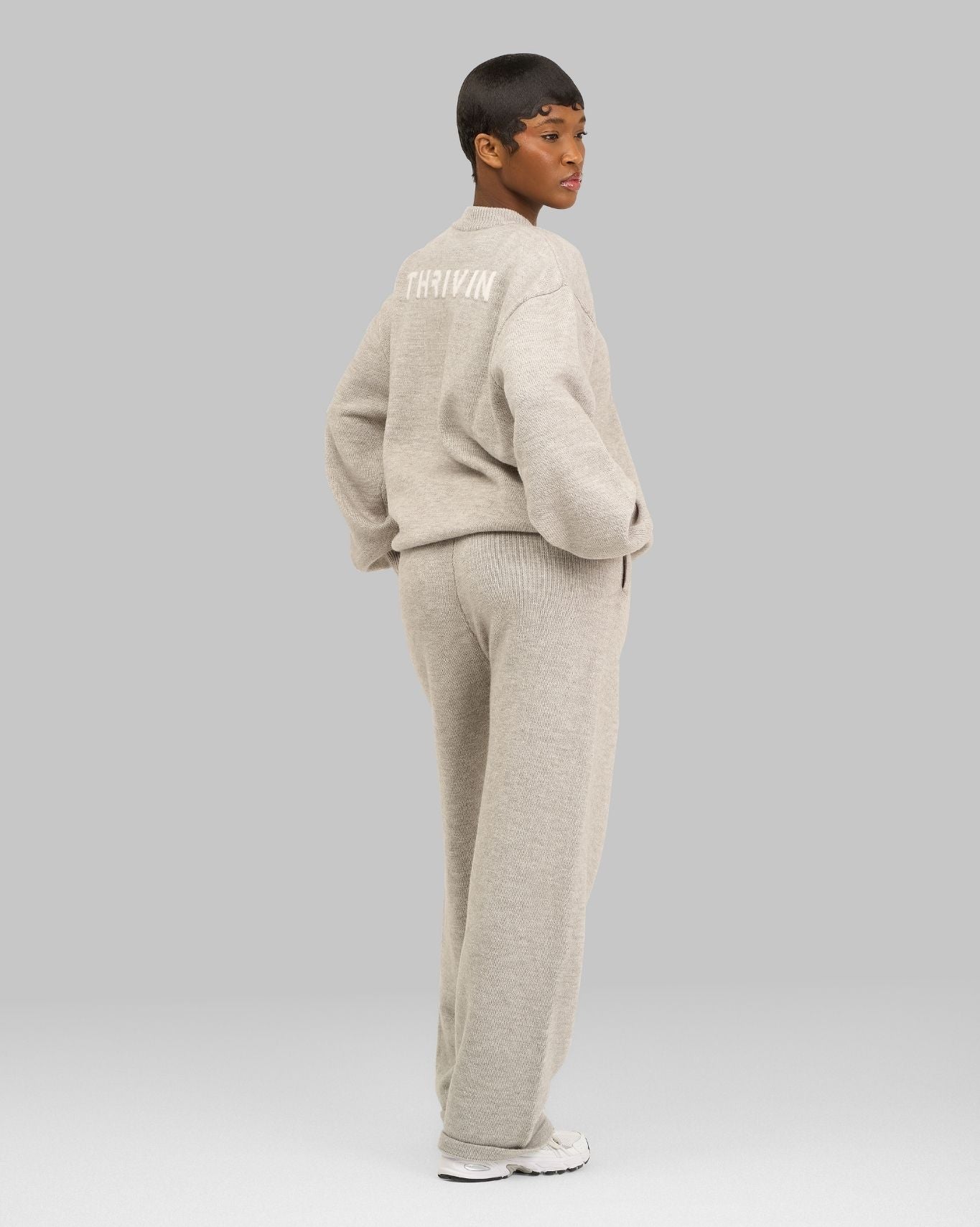 Essential Knitted Wide Leg Trouser | Stone
