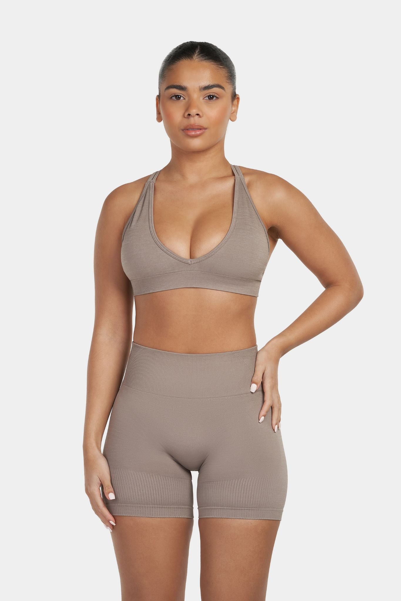 V-Neck Sculpt Seamless Bra | Khaki