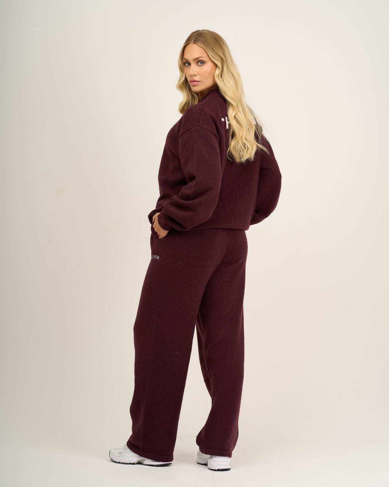 Essential Knitted Wide Leg Trouser | Winter Plum