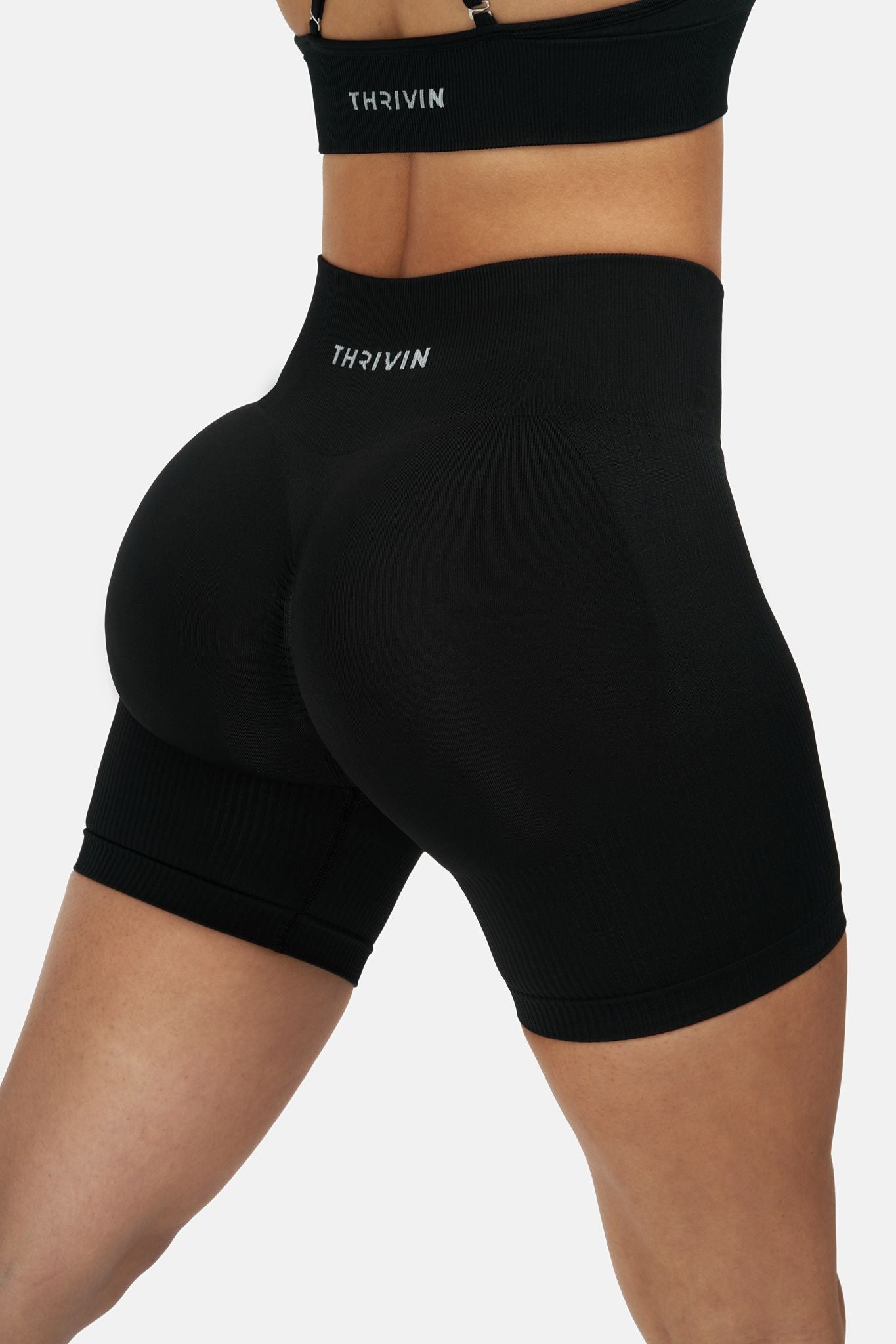 Arise - Seamless Sculpt Ribbed Contour Shorts - Pure Black