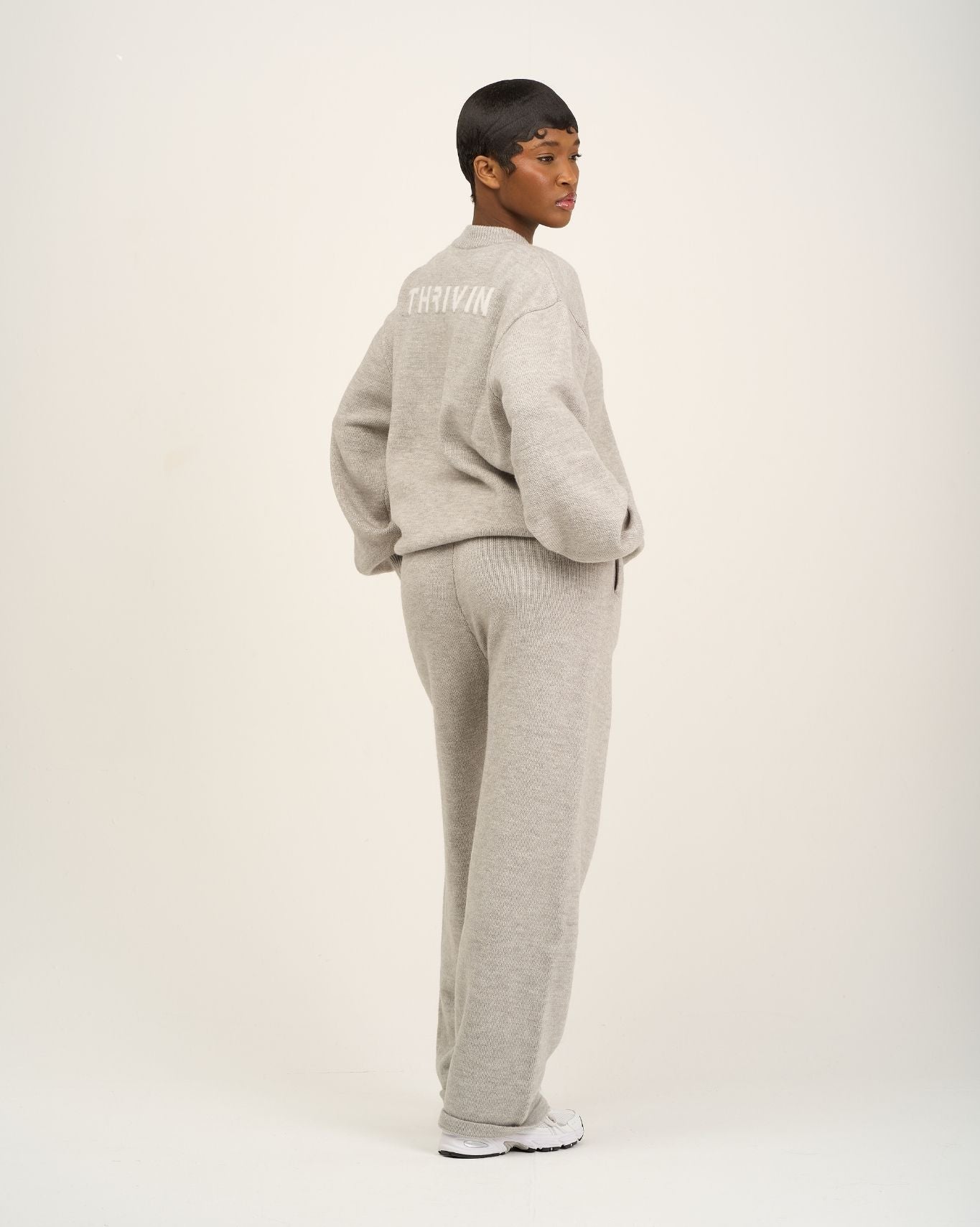 Essential Knitted Wide Leg Trouser | Stone