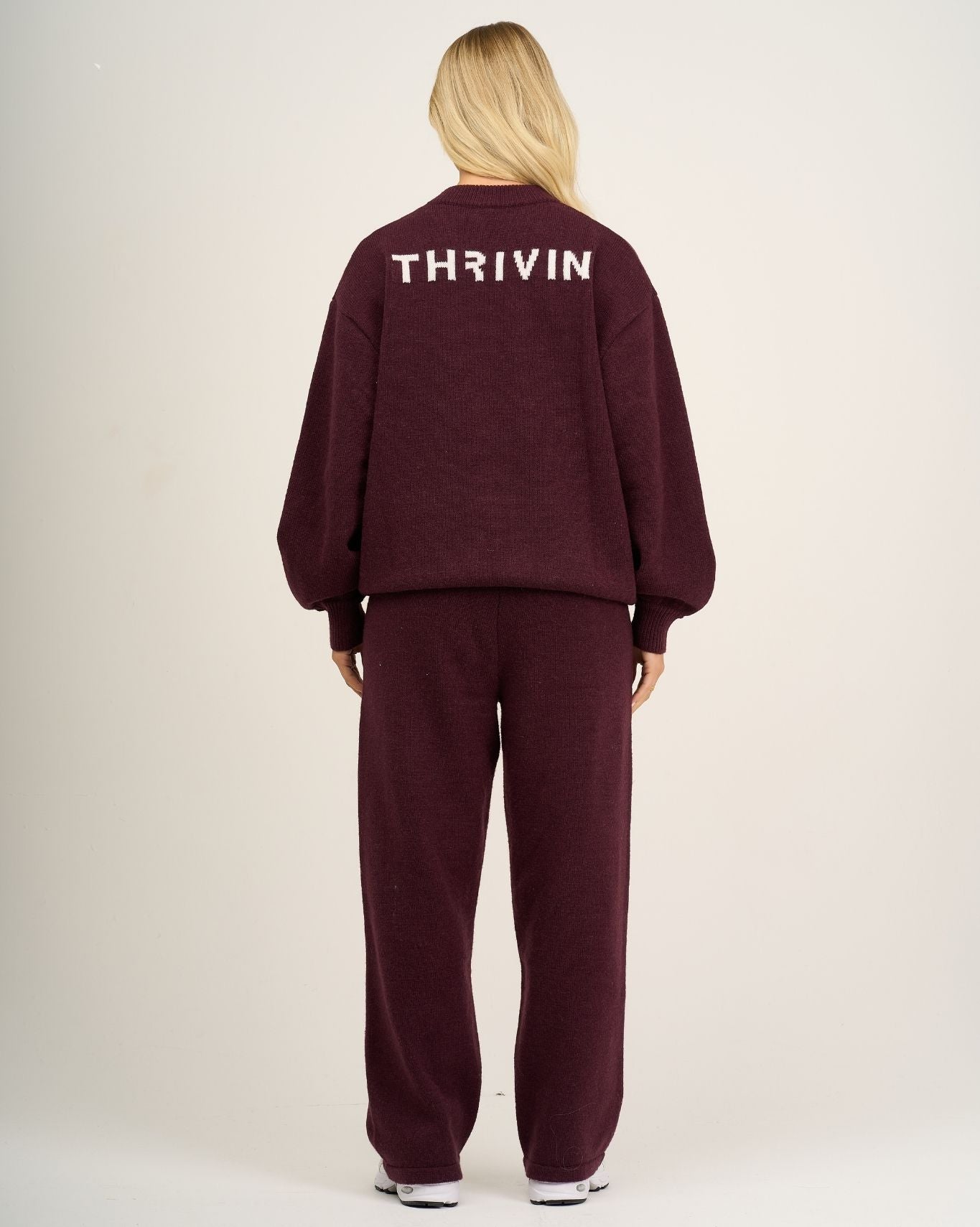 Essential Knitted Wide Leg Trouser | Winter Plum