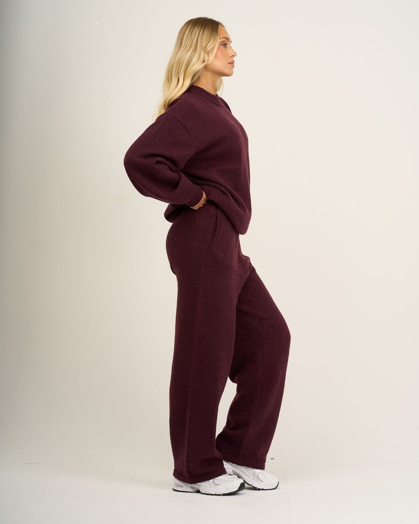 Essential Knitted Wide Leg Trouser | Winter Plum