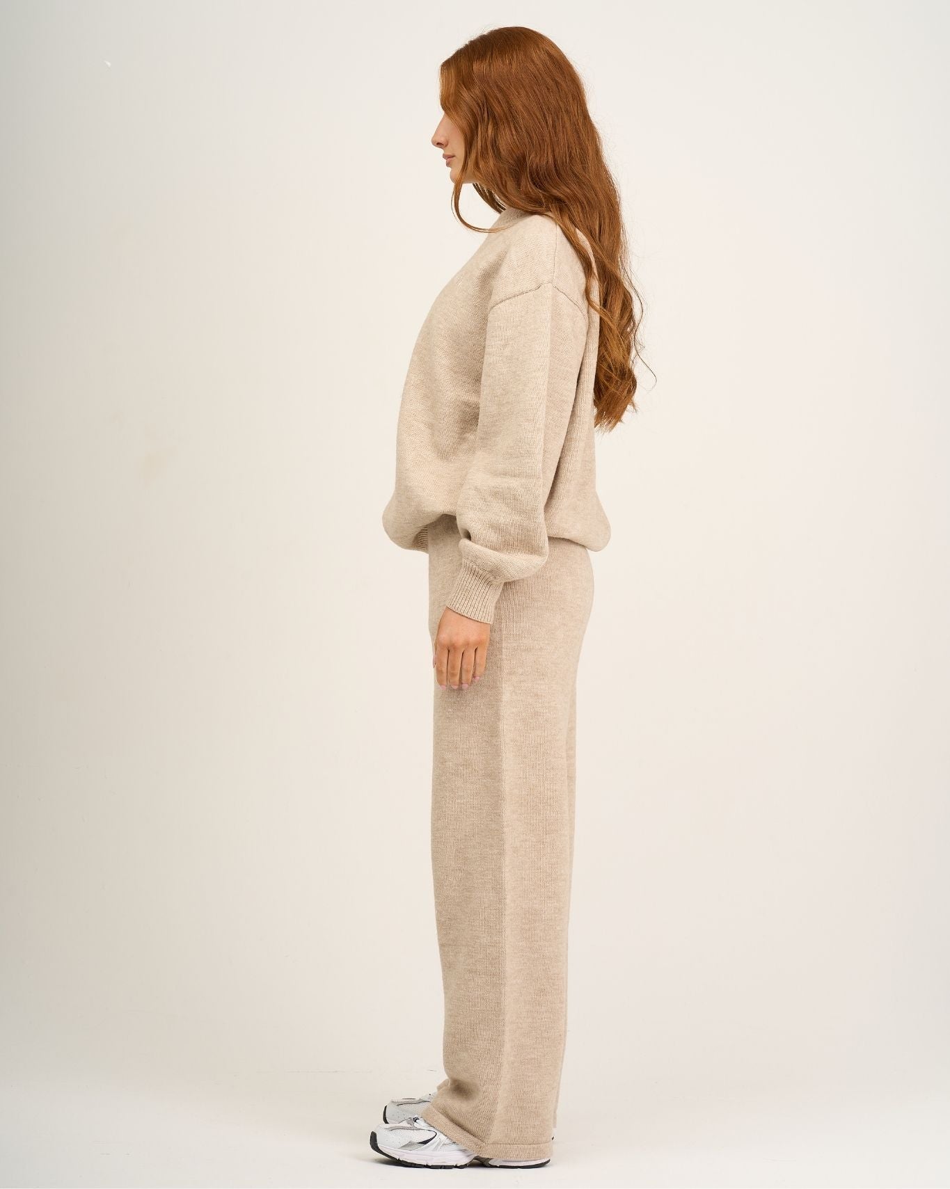 Essential Knitted Wide Leg Trouser | Oat