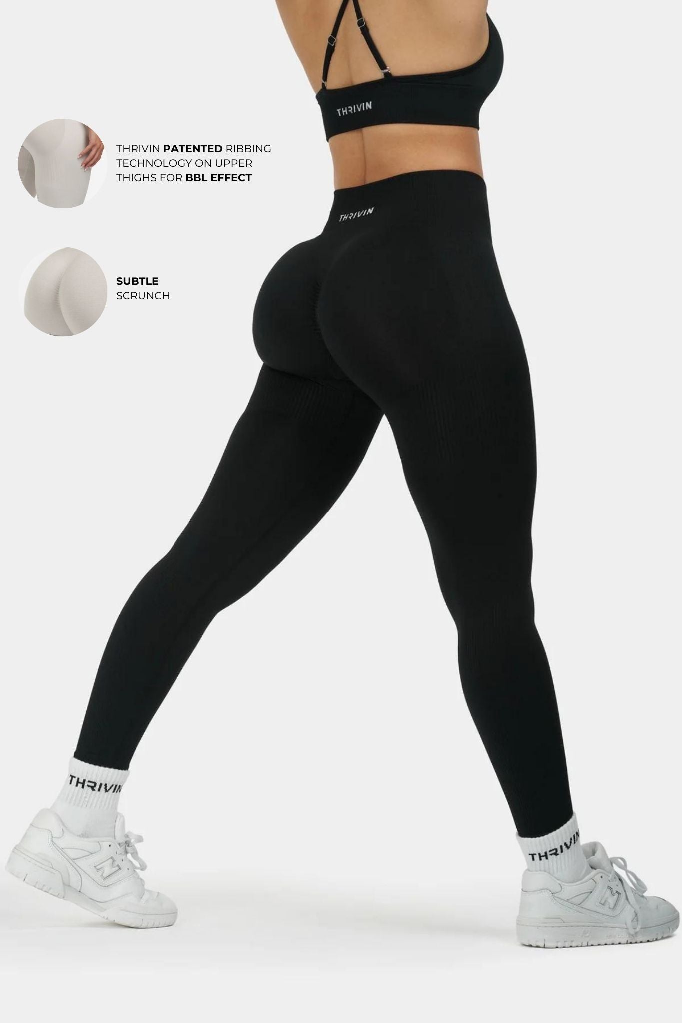 Arise – Nahtlose Sculpt-Ripp-Contour-Leggings – Schwarz