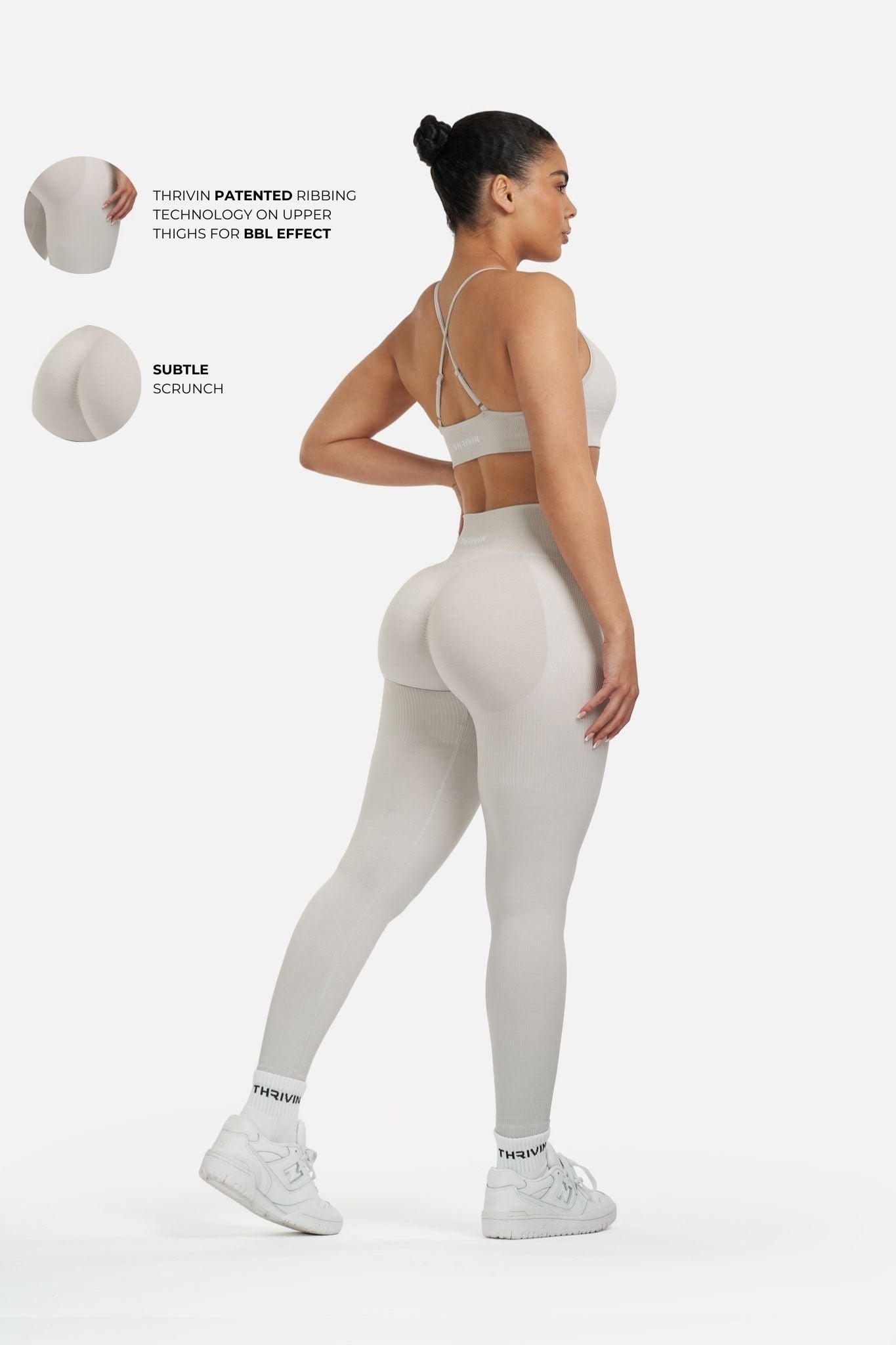 Arise – Nahtlose Sculpt-Ripp-Contour-Leggings – Hellgrau