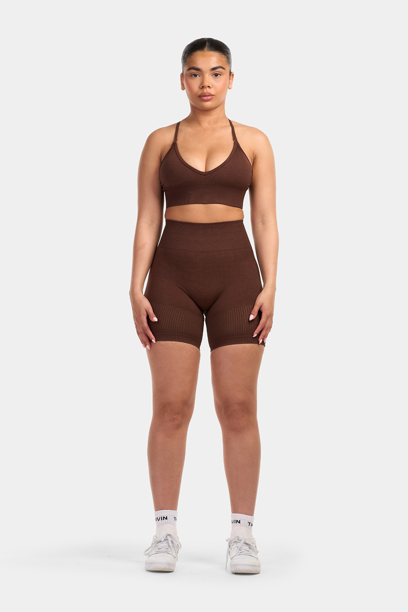 Seamless Sculpt Ribbed Contour Shorts | Brown